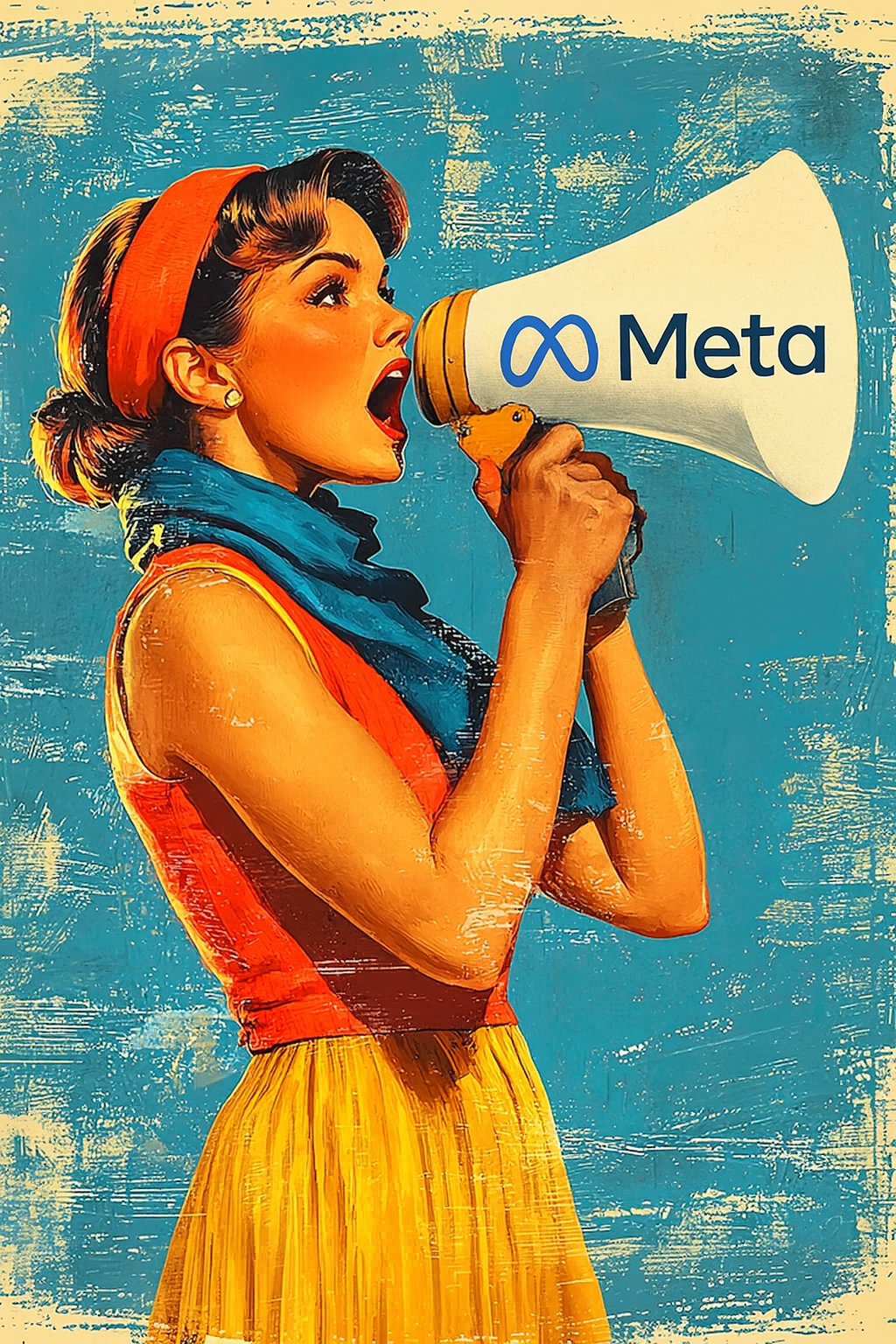Ilustración retro: mujer con megáfono
